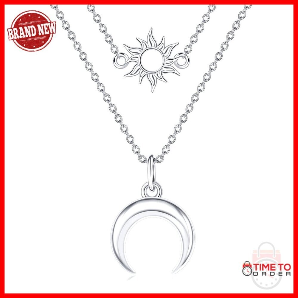 Sterling Silver Sun Moon Layered Necklace Set 14" 16" Chains Adjustable